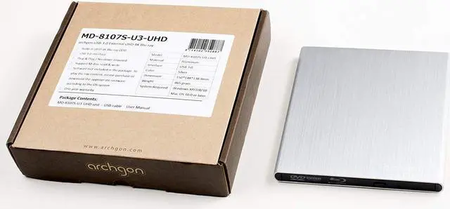 Alt view image 7 of 7 - Premium Aluminum External USB 3.0 UHD 4K Blu-Ray Writer Super Drive for PC and Mac