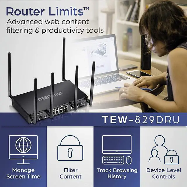 Alt view image 6 of 7 - TRENDnet AC3000 Tri-Band Wireless Gigabit Dual-WAN VPN SMB Router, MU-MIMO, Wave 2,Internet Router, Whole Office-Home Wifi, Pr-Encrypted Wireless, QoS,Inter-VLAN Routing, Black, TEW-829DRU