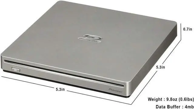 Alt view image 3 of 4 - Produplicator Pioneer BDR-XS07S Portable 6X Blu-ray Burner External Drive with USB Cable - Burns CD DVD BD DL BDXL Discs