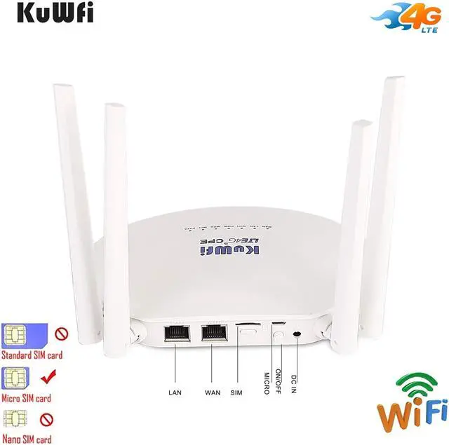 Alt view image 4 of 7 - KuWFi 4G LTE Router with SIM Card Slot, 300Mbps Unlocked Wireless WiFi Internet Routers with 4pcs Non-Detachable Antennas for USA/CA/MX[Not for Verizon]