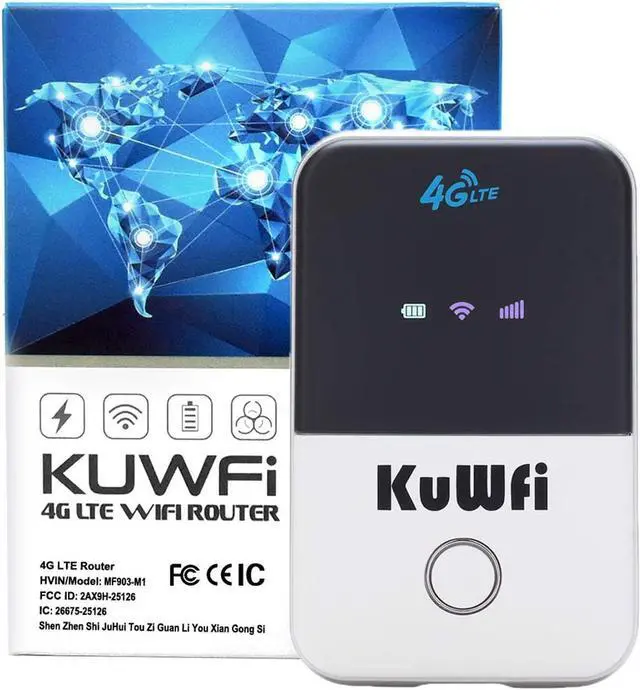 Alt view image 3 of 7 - KuWFi 4G LTE Mobile WiFi Hotspot Unlocked Travel Partner Wireless 4G Router with SIM Card Slot Support LTE FDD B2/B4/B5/B12/B17 Network Band for AT&T/T-Mobile