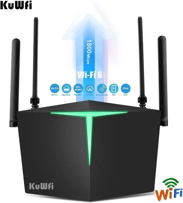 Alt view image 2 of 7 - KuWFi WiFi 6 Gaming Router Smart Dual Band WiFi 802.11ax Wireless Internet Bitcoin Routers with 4 Gigabit Ports Support Beamforming OFDMA MU-MIMO for Home Office