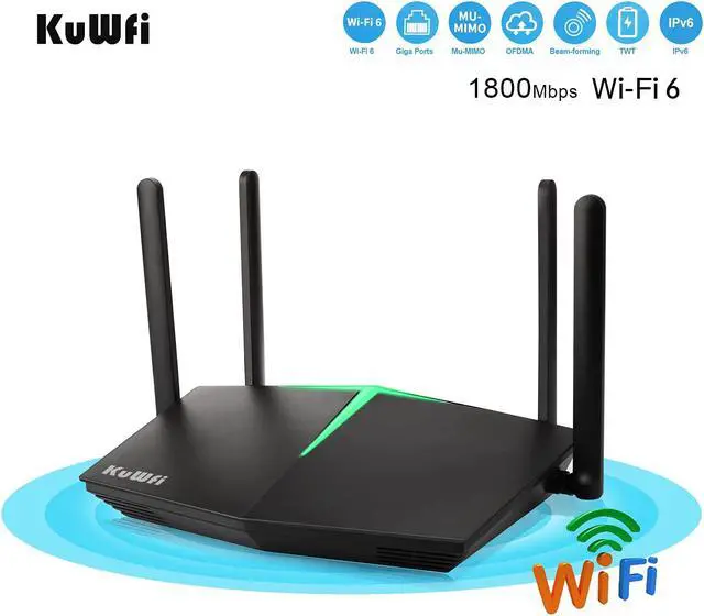 Alt view image 3 of 7 - KuWFi WiFi 6 Gaming Router Smart Dual Band WiFi 802.11ax Wireless Internet Bitcoin Routers with 4 Gigabit Ports Support Beamforming OFDMA MU-MIMO for Home Office