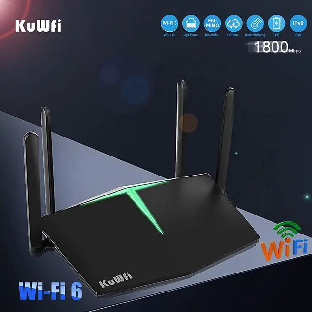 Alt view image 7 of 7 - KuWFi WiFi 6 Gaming Router Smart Dual Band WiFi 802.11ax Wireless Internet Bitcoin Routers with 4 Gigabit Ports Support Beamforming OFDMA MU-MIMO for Home Office