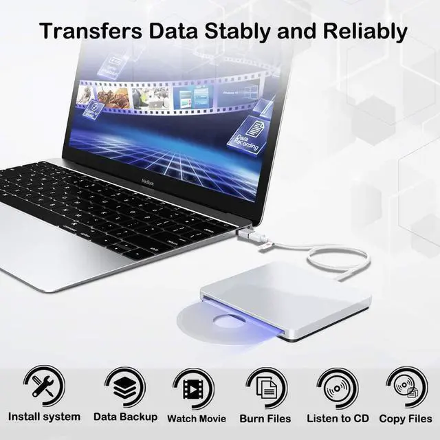 Alt view image 3 of 7 - External DVD Drive, USB Type-C DVD Player Portable External CD/DVD Drive for Laptop CD DVD +/-RW Drive Player CD ROM Burner Writer Compatible for Apple MacBook Pro iMac Laptop Desktop PC