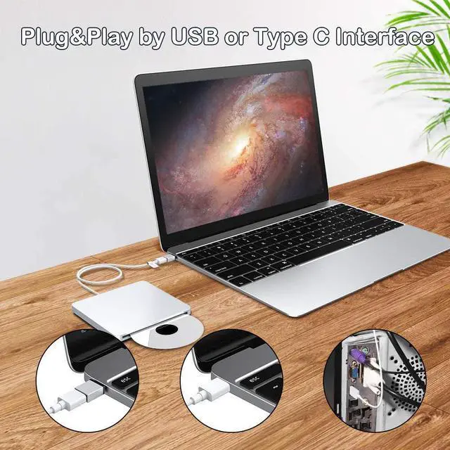 Alt view image 5 of 7 - External DVD Drive, USB Type-C DVD Player Portable External CD/DVD Drive for Laptop CD DVD +/-RW Drive Player CD ROM Burner Writer Compatible for Apple MacBook Pro iMac Laptop Desktop PC