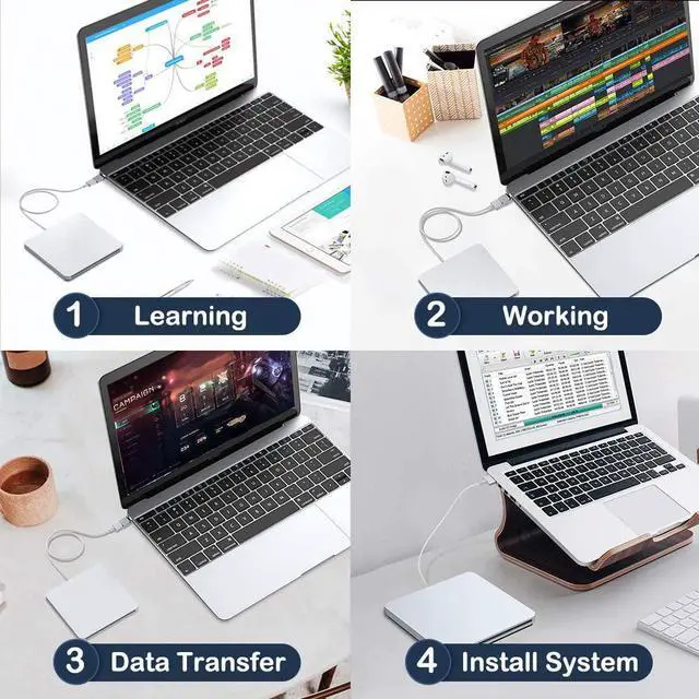 Alt view image 6 of 7 - External DVD Drive, USB Type-C DVD Player Portable External CD/DVD Drive for Laptop CD DVD +/-RW Drive Player CD ROM Burner Writer Compatible for Apple MacBook Pro iMac Laptop Desktop PC