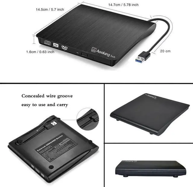 Alt view image 2 of 5 - External CD Drive USB 3.0 Slim External DVD CD Drive,External CD DVD +/-RW Writer/Burner/Rewriter /DVD CD ROM Drive for Apple Macbook Pro Laptop/Desktops Win10 and Win 8 By Aooking Tech