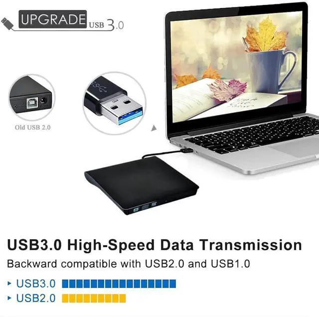 Alt view image 3 of 5 - External CD Drive USB 3.0 Slim External DVD CD Drive,External CD DVD +/-RW Writer/Burner/Rewriter /DVD CD ROM Drive for Apple Macbook Pro Laptop/Desktops Win10 and Win 8 By Aooking Tech