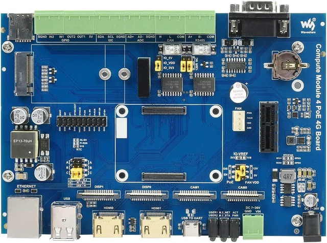 Alt view image 3 of 7 - Waveshare Industrial IoT Mini-Computer Based On Raspberry Pi Compute Module 4 (NOT Included) Waveshare CM4 Industrial IoT Board Inside PoE 5G/4G Metal Case with Cooling Fan