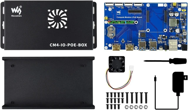 Main image of Waveshare PoE Mini-Computer Based On Raspberry Pi Compute Module 4 (NOT Included) Waveshare CM4 PoE IO Board Inside Metal Case with Cooling Fan