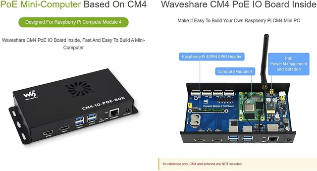 Alt view image 3 of 7 - Waveshare PoE Mini-Computer Based On Raspberry Pi Compute Module 4 (NOT Included) Waveshare CM4 PoE IO Board Inside Metal Case with Cooling Fan