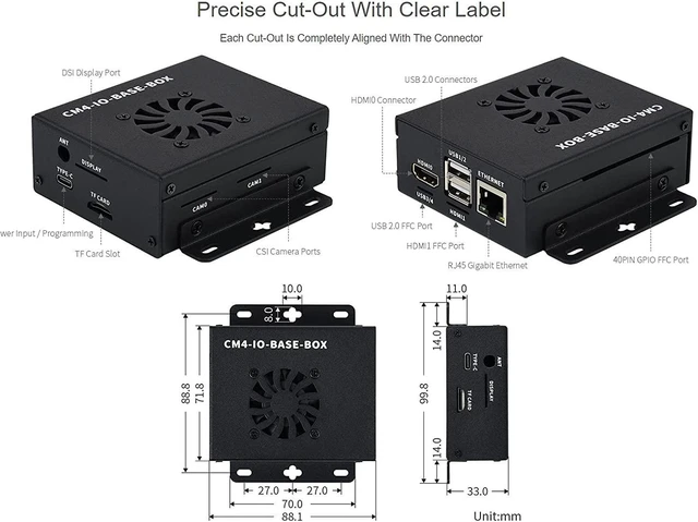 Alt view image 4 of 7 - Waveshare Mini-Computer Based On Raspberry Pi Compute Module 4 (NOT Included) Mini IO Board Full Ver Metal Case with Cooling Fan
