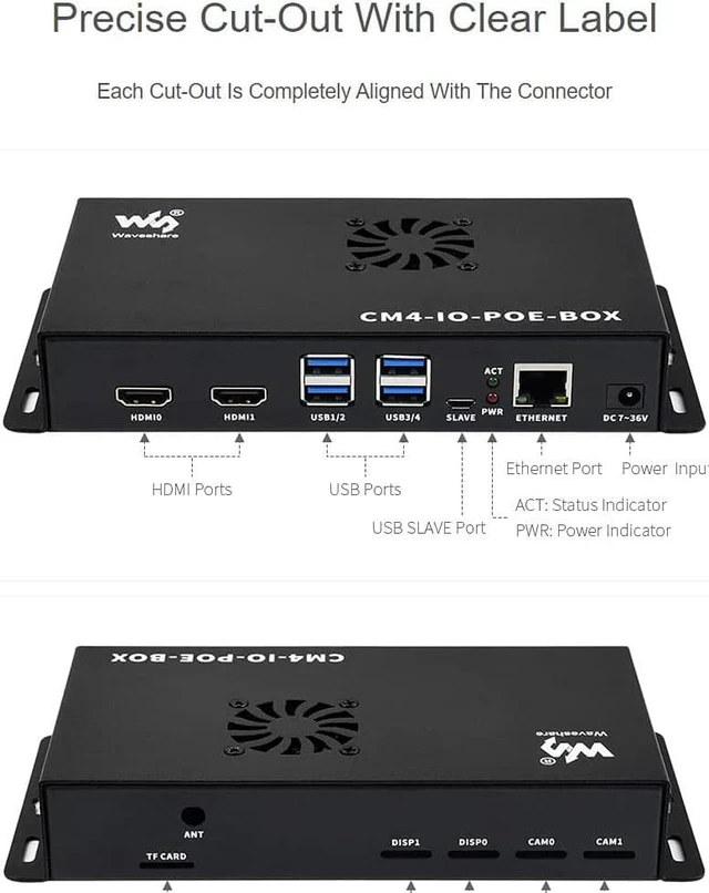 Alt view image 6 of 7 - Waveshare PoE Mini-Computer Based On Raspberry Pi Compute Module 4 (NOT Included) Waveshare CM4 PoE IO Board Inside Metal Case with Cooling Fan