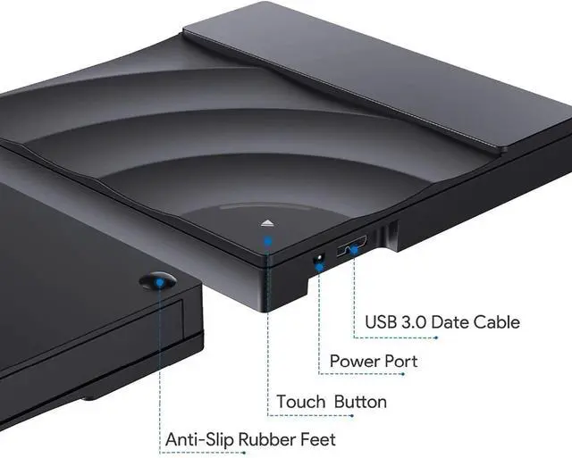 Alt view image 5 of 7 - QQO External CD Drive, External DVD Drive High Speed USB 3.0 CD DVD Drive for Laptop Desktop Portable Slim CD DVD +/-RW Burner Player Writer Rewriter