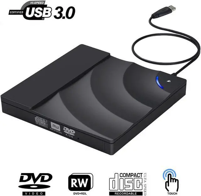 Alt view image 2 of 7 - QQO External CD Drive, External DVD Drive High Speed USB 3.0 CD DVD Drive for Laptop Desktop Portable Slim CD DVD +/-RW Burner Player Writer Rewriter