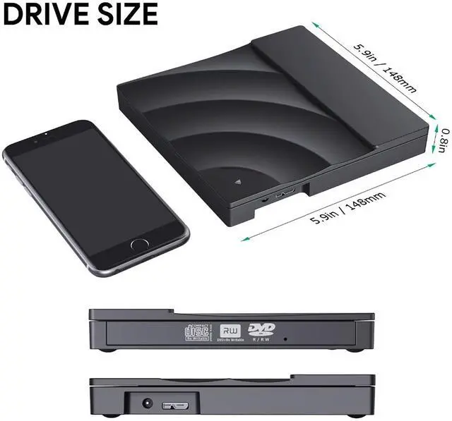 Alt view image 6 of 7 - QQO External CD Drive, External DVD Drive High Speed USB 3.0 CD DVD Drive for Laptop Desktop Portable Slim CD DVD +/-RW Burner Player Writer Rewriter