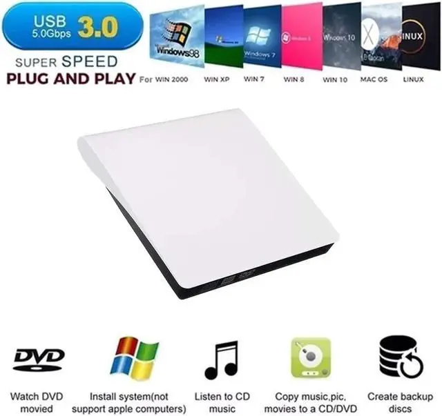 Alt view image 3 of 4 - YADSHENG Optical Drive USB 3.0 Portable Slim External DVD-RW Optical Drive Player Writer CD/DVD Player for PC Notebook External CD DVD Drive External CD Drive (Color : White, Size : One Size)
