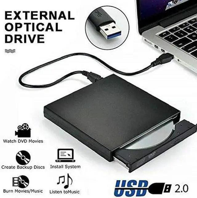 Alt view image 6 of 6 - External CD DVD Drive USB 3.0 Drive DVD/CD ROM Portable External CD DVD Drive for Laptop Desktop PC Windows (Black)