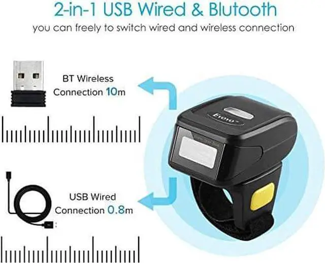 Alt view image 6 of 7 - Eyoyo 1D Wireless Ring Barcode Scanner, Compatible with Bluetooth Function & 2.4GHz Wireless & Wired Connection, Portable Wearable Mini Finger Bar Code Reader Work with Windows, Mac OS, Android 4.0+,