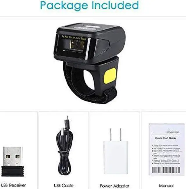 Alt view image 7 of 7 - Eyoyo 1D Wireless Ring Barcode Scanner, Compatible with Bluetooth Function & 2.4GHz Wireless & Wired Connection, Portable Wearable Mini Finger Bar Code Reader Work with Windows, Mac OS, Android 4.0+,