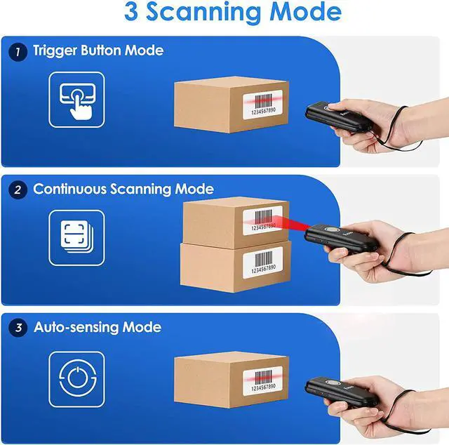 Alt view image 3 of 7 - Eyoyo Mini 1D Bluetooth Barcode Scanner Wireless, With Power On/Off Button, Volume Up/Down Button,1500mAh Rechargeable Battery, Portable Bar Codes Reader for Windows, Mac Computer, Android, iOS Phones