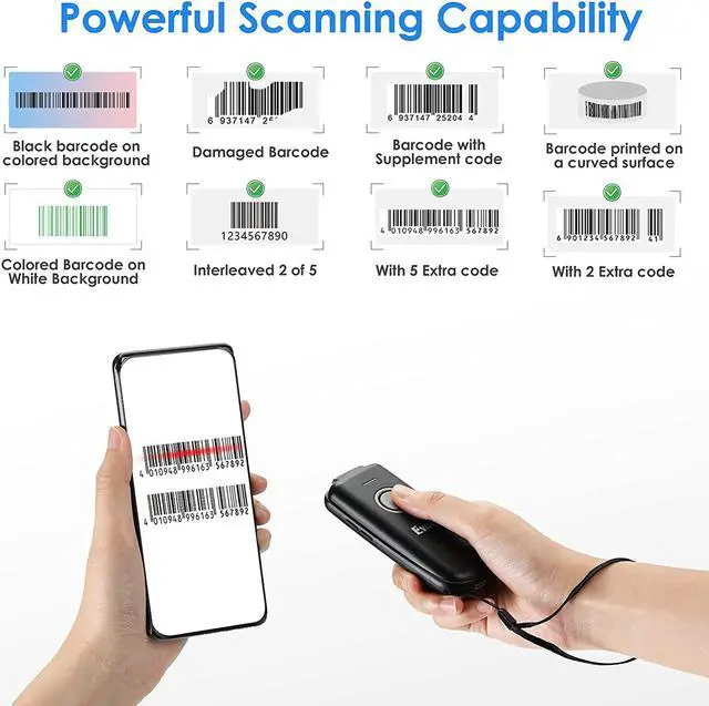 Alt view image 5 of 7 - Eyoyo Mini 1D Bluetooth Barcode Scanner Wireless, With Power On/Off Button, Volume Up/Down Button,1500mAh Rechargeable Battery, Portable Bar Codes Reader for Windows, Mac Computer, Android, iOS Phones