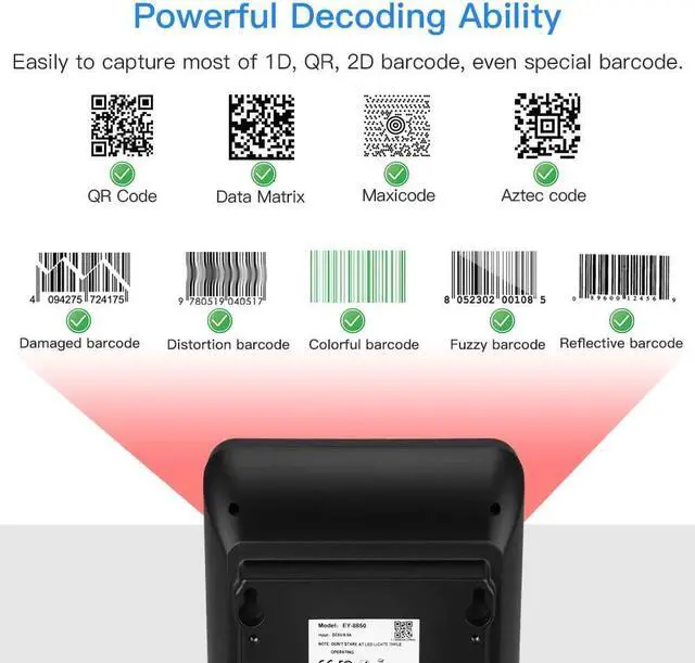 Alt view image 5 of 7 - Eyoyo Hands-Free 2D QR Barcode Scanner, Omnidirectional Desktop Automatic 1D Barcode Reader Big Scan Window to Read PDF417 on ID Card, Driver's License, Passport for Supermarket Library Retail Store