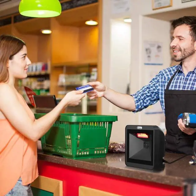 Alt view image 6 of 7 - Eyoyo Hands-Free 2D QR Barcode Scanner, Omnidirectional Desktop Automatic 1D Barcode Reader Big Scan Window to Read PDF417 on ID Card, Driver's License, Passport for Supermarket Library Retail Store