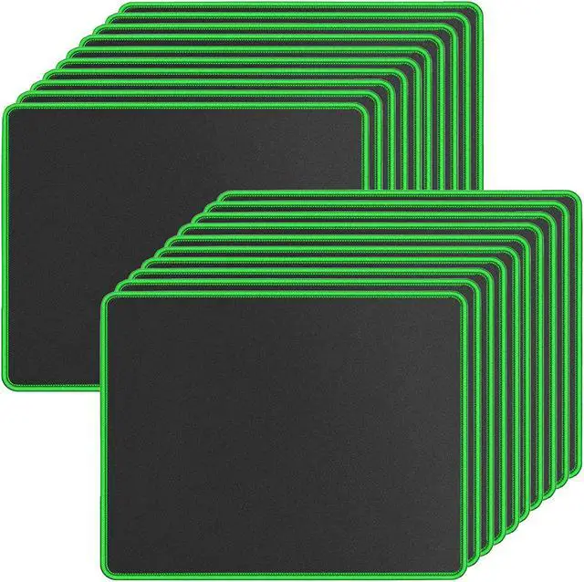 Main image of SaiTech IT 20 Pack Gaming Mouse Pad, Water Resistance Coating Natural Rubber Gaming Mouse Pad with Stitched Edges & Non-Slippery Rubber Base (9.84 x 8.27 Inch) - Black with Green Stitched Border