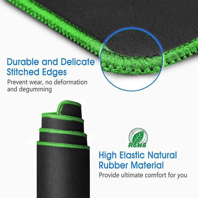 Alt view image 3 of 7 - SaiTech IT 20 Pack Gaming Mouse Pad, Water Resistance Coating Natural Rubber Gaming Mouse Pad with Stitched Edges & Non-Slippery Rubber Base (9.84 x 8.27 Inch) - Black with Green Stitched Border