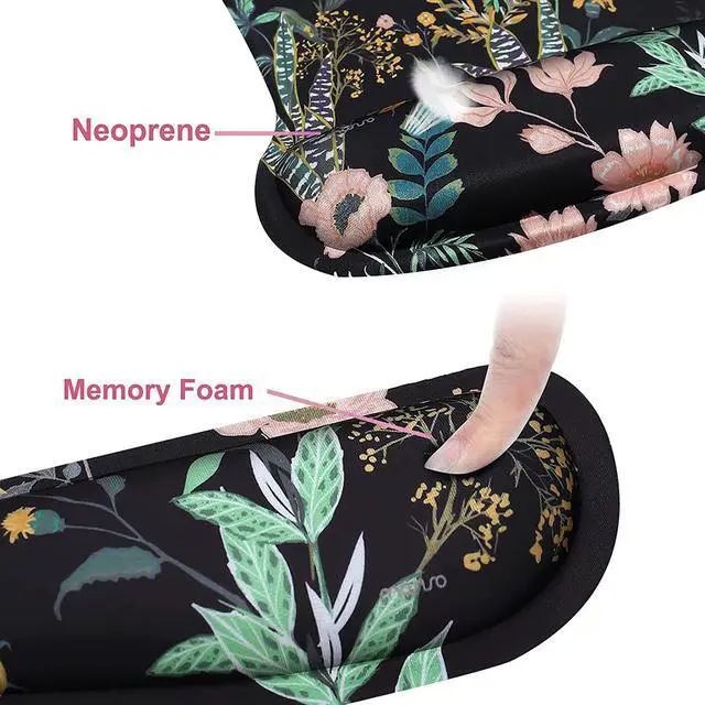 Alt view image 4 of 7 - Wrist Rest Support for Mouse Pad&Keyboard Set Wild Flowers Ergonomic Mousepad&Coaster Non-Slip Base Home/Office Pain Relief&Easy Typing Cushion with Neoprene Cloth&Raised Memory Foam Black