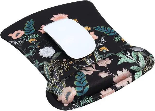 Alt view image 7 of 7 - Wrist Rest Support for Mouse Pad&Keyboard Set Wild Flowers Ergonomic Mousepad&Coaster Non-Slip Base Home/Office Pain Relief&Easy Typing Cushion with Neoprene Cloth&Raised Memory Foam Black