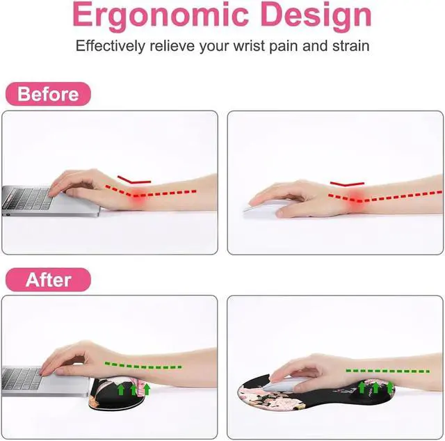 Alt view image 5 of 7 - MOSISO Wrist Rest Support for Mouse Pad&Keyboard Set, Curved Peony Ergonomic Mousepad&Coaster Non-Slip Base Home/Office Pain Relief&Easy Typing Cushion with Neoprene Cloth&Raised Memory Foam, Black