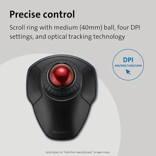 Alt view image 3 of 6 - Kensington Orbit Wireless Trackball with Scroll Ring - Black (K70990WW)
