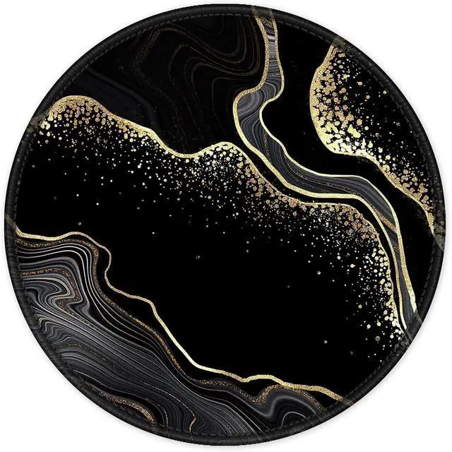 Main image of ITNRSIIET Round Mouse Pad with Stitched Edge Premium-Textured Waterproof Non-Slip Rubber Base Desktop Protection Mat Diameter 8.7 inches, Black Gold Marbling