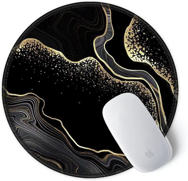 Alt view image 2 of 7 - ITNRSIIET Round Mouse Pad with Stitched Edge Premium-Textured Waterproof Non-Slip Rubber Base Desktop Protection Mat Diameter 8.7 inches, Black Gold Marbling