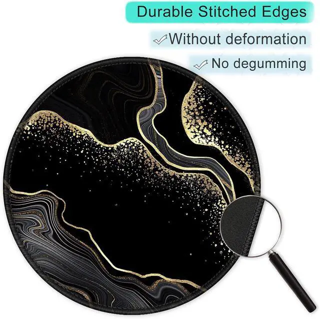 Alt view image 5 of 7 - ITNRSIIET Round Mouse Pad with Stitched Edge Premium-Textured Waterproof Non-Slip Rubber Base Desktop Protection Mat Diameter 8.7 inches, Black Gold Marbling