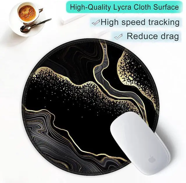 Alt view image 6 of 7 - ITNRSIIET Round Mouse Pad with Stitched Edge Premium-Textured Waterproof Non-Slip Rubber Base Desktop Protection Mat Diameter 8.7 inches, Black Gold Marbling