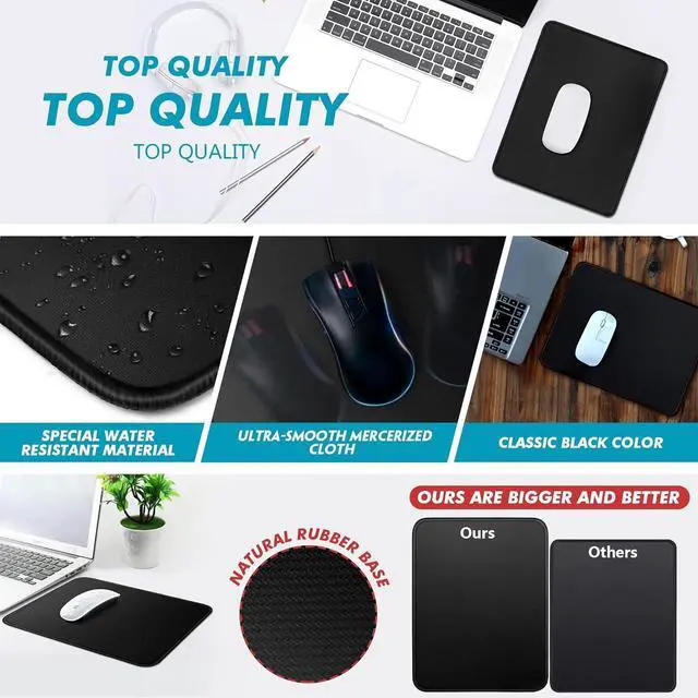 Alt view image 5 of 7 - Mouse Pad 3 Packs Basic Black Mouse Pad for Desk 11 x 8 3/4 x 1/8 in with Urtra-Smooth Surface Stitched Edges and Non-Slip Rubber Base. Computer Mouse Pads for Laptop & PC Gaming & Working.