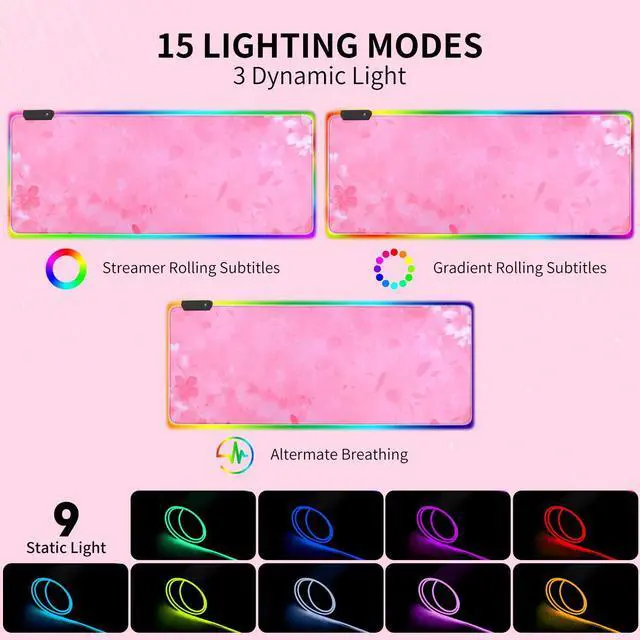 Alt view image 2 of 7 - RGB Gaming Mouse Pad, Large Led Mouse Pad with 12 Lighting Modes, Gaming Keyboard Non-Slip Rubber Base PC Gaming Desk Pad,High-Performance Pad Optimized for Gamer,31.5x11.8 inch (Pink)