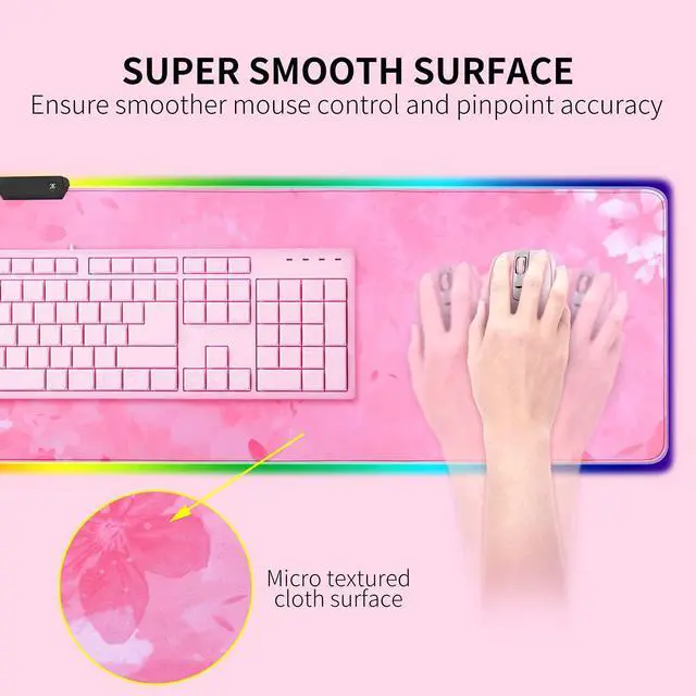 Alt view image 3 of 7 - RGB Gaming Mouse Pad, Large Led Mouse Pad with 12 Lighting Modes, Gaming Keyboard Non-Slip Rubber Base PC Gaming Desk Pad,High-Performance Pad Optimized for Gamer,31.5x11.8 inch (Pink)