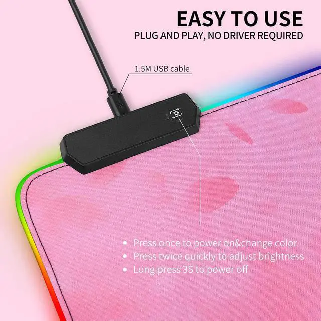 Alt view image 6 of 7 - RGB Gaming Mouse Pad, Large Led Mouse Pad with 12 Lighting Modes, Gaming Keyboard Non-Slip Rubber Base PC Gaming Desk Pad,High-Performance Pad Optimized for Gamer,31.5x11.8 inch (Pink)