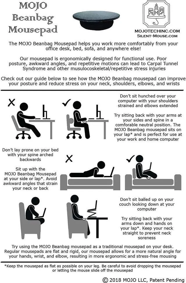 Alt view image 2 of 7 - MOJO Beanbag Ergonomic Mousepad - Comfortable Mouse Pad for Sofa Bed Lap Couch and Anywhere Else (Black Leather)