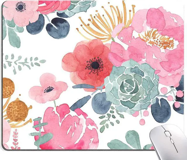 Main image of Mouse Pad Premium-Textured Mouse Mat Non-Slip Rubber Base Mousepad for Laptop Computer & PC 9.5×7.9 in Pink Green Flower