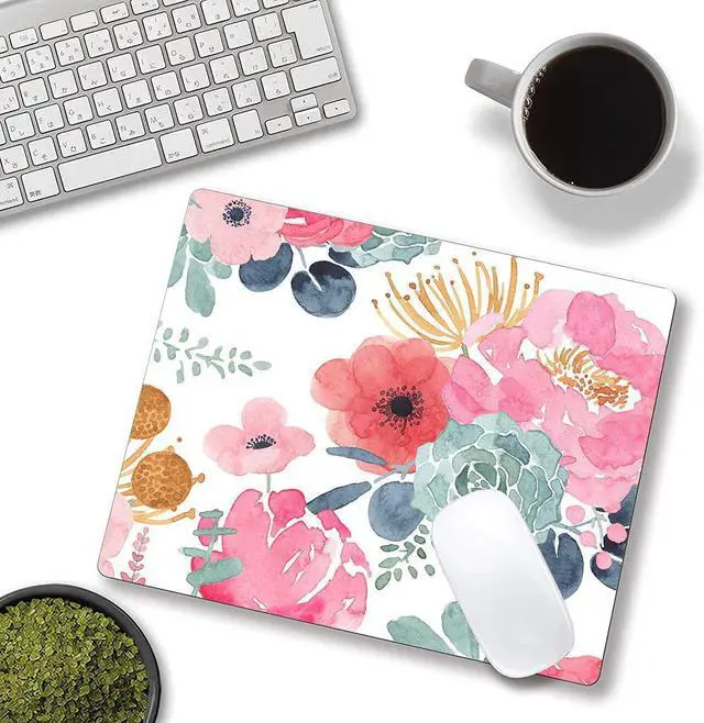 Alt view image 4 of 6 - Mouse Pad Premium-Textured Mouse Mat Non-Slip Rubber Base Mousepad for Laptop Computer & PC 9.5×7.9 in Pink Green Flower