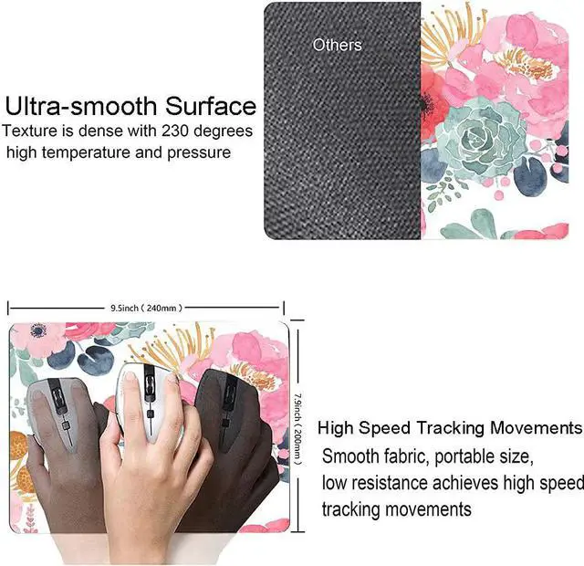 Alt view image 3 of 6 - Mouse Pad Premium-Textured Mouse Mat Non-Slip Rubber Base Mousepad for Laptop Computer & PC 9.5×7.9 in Pink Green Flower