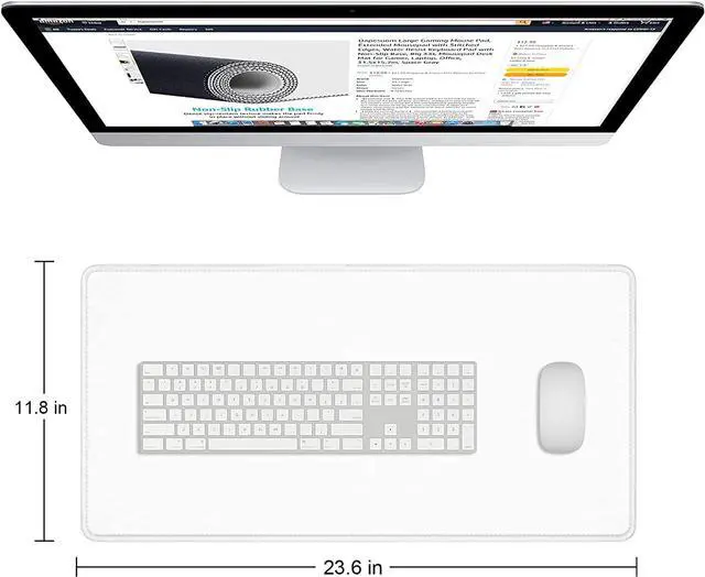 Alt view image 2 of 7 - Dapesuom Large Mouse Pad, Extended Gaming Mouse Mat with Stitched Edges, Waterproof Full Size Desk Mats with Non-Slip Base, Computer Big Desktop Keyboard Pad for Laptop, Office, 23.6 x 11.8 in, White