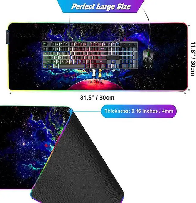 Alt view image 6 of 7 - Anime Mouse Pad RGB Night Sky Space Stars,12 Light Modes-Non-Slip Rubber Base Mousepad-Textured cloth design-Long Glowing Laptop Desk Pad,Computer Keyboard and Mice Combo Pads Mouse Mat-31.5x11.8 inch