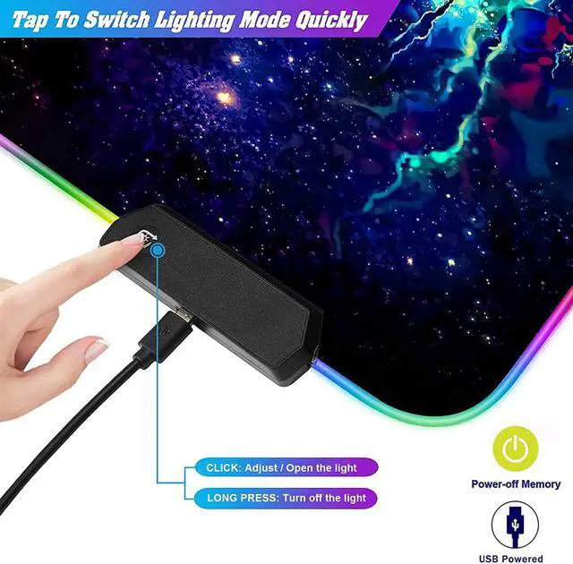 Alt view image 3 of 7 - Anime Mouse Pad RGB Night Sky Space Stars,12 Light Modes-Non-Slip Rubber Base Mousepad-Textured cloth design-Long Glowing Laptop Desk Pad,Computer Keyboard and Mice Combo Pads Mouse Mat-31.5x11.8 inch